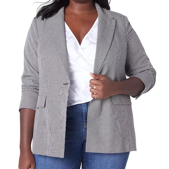 Lane Bryant Black White Check Perfect Drape One-Button Blazer size 22 NEW Tags - Picture 2 of 15